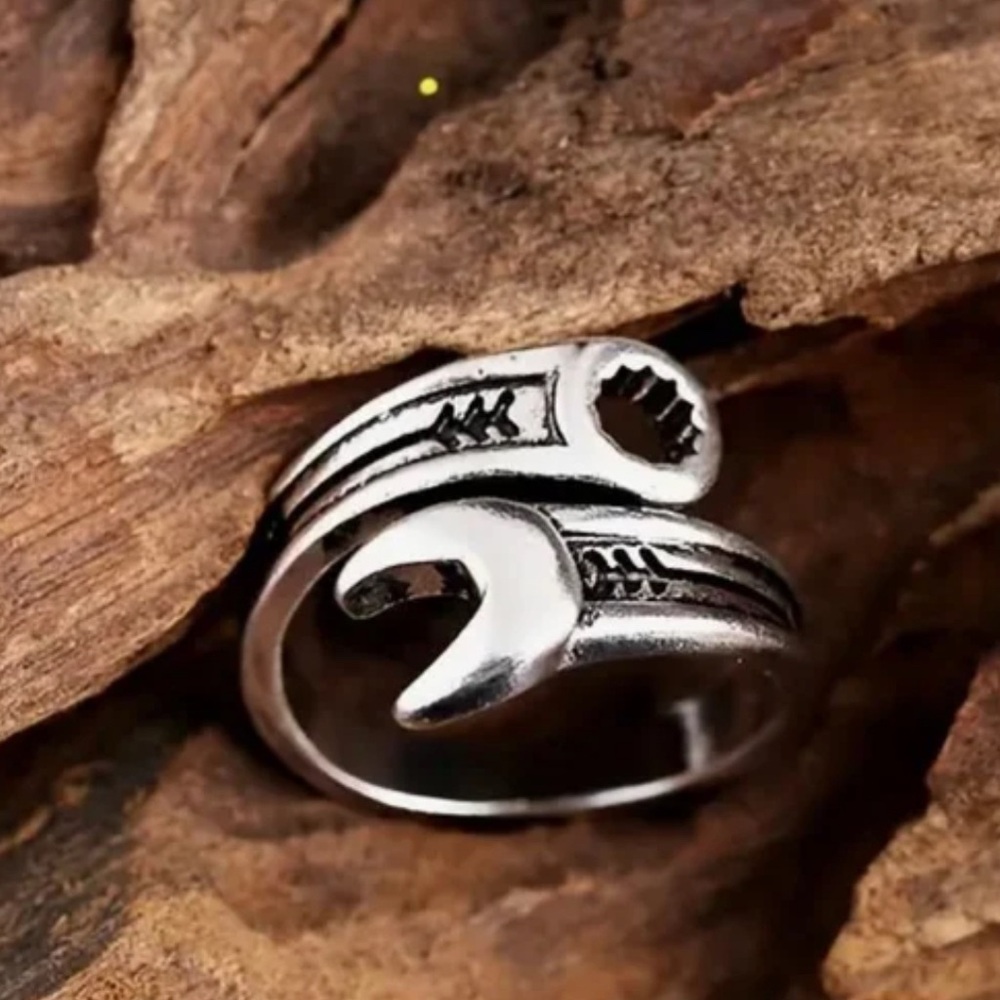 Silver Wrench Design Ring Adjustable Size